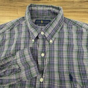 Polo Ralph Lauren Shirt Men's Size Medium Green Purple Classic Fit Button Down